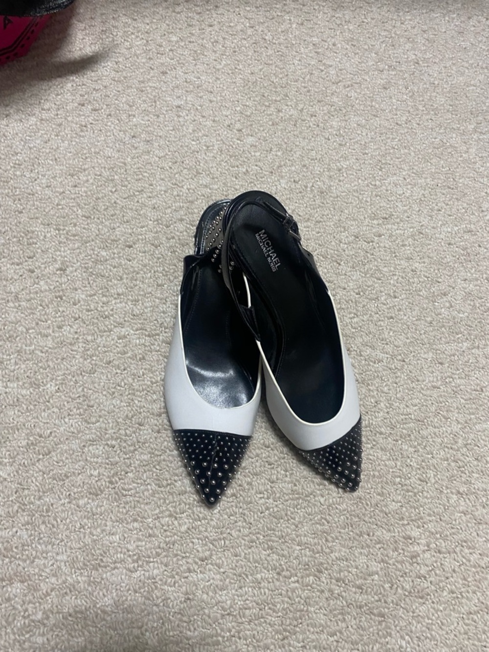 MICHAEL Michael Kors White and Black Studded Pointed Toe Slingbacks